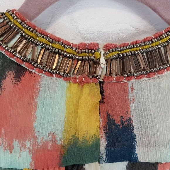 HD in Paris Anthropologie Brushstrokes Dress Sz 2 Beaded Collar - Picture 6 of 8